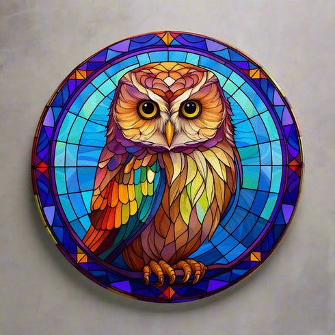 Millie The Little Owl Circular Glass Suncatcher Worktop Saver